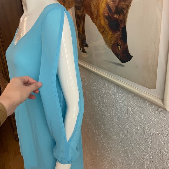 Rare Vogue Fashion Sheer Blue Blouse Shirt Top Size Small - Picture 3 of 6